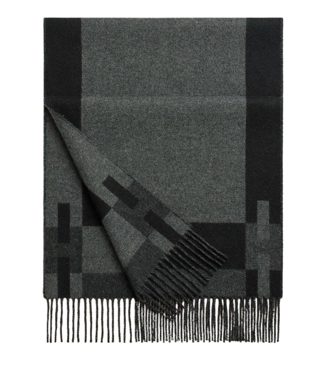 HERMES Черный кашемировый шарф, фото 1