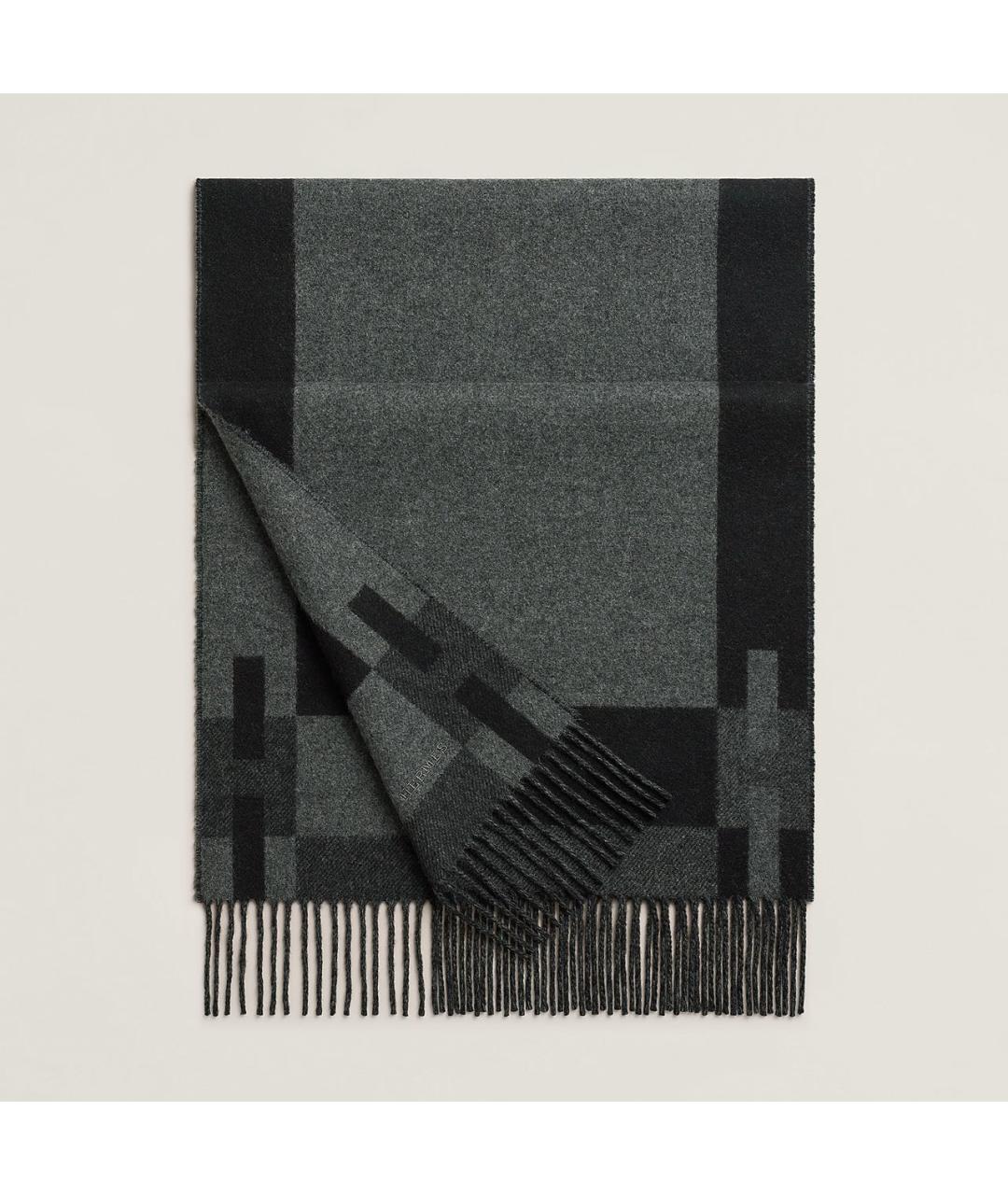 HERMES Черный кашемировый шарф, фото 3