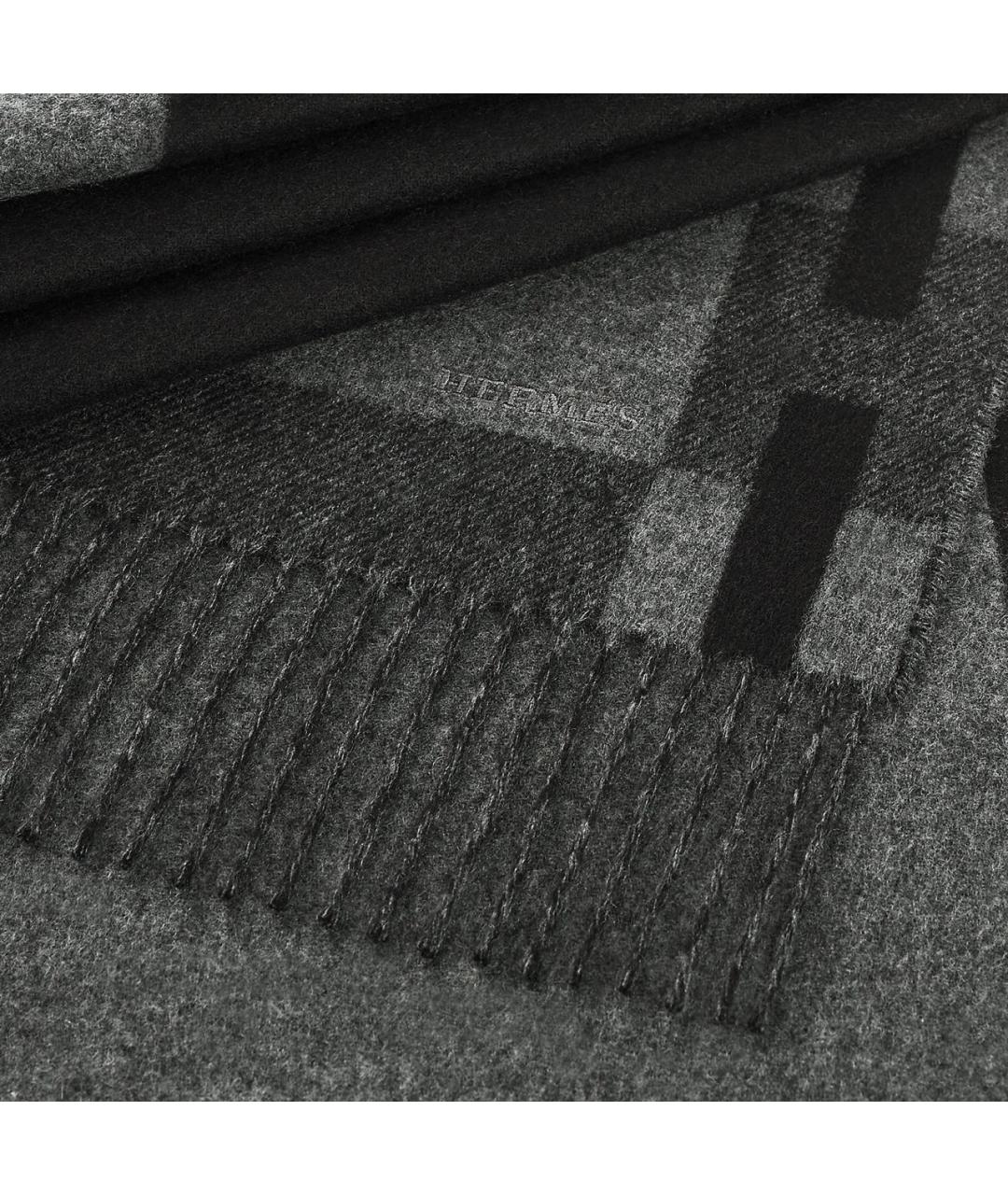 HERMES Черный кашемировый шарф, фото 2