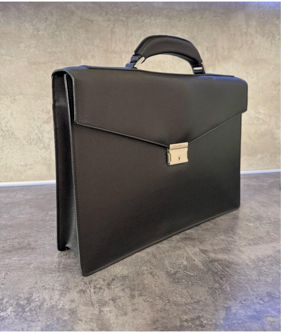 EMPORIO ARMANI Черный кожаный портфель, фото 3
