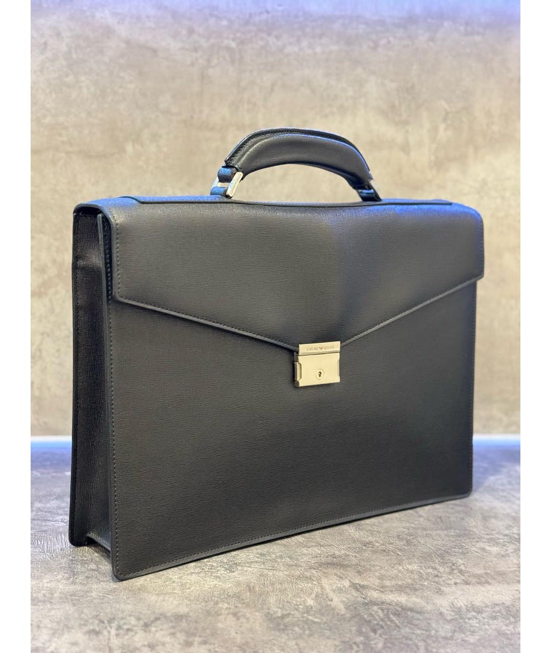 EMPORIO ARMANI Черный кожаный портфель, фото 2