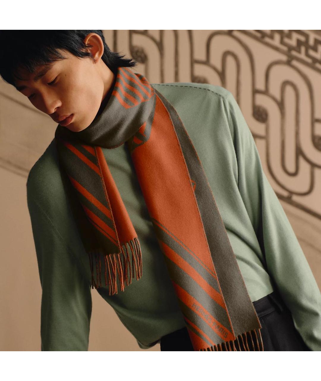 HERMES Коричневый кашемировый шарф, фото 2