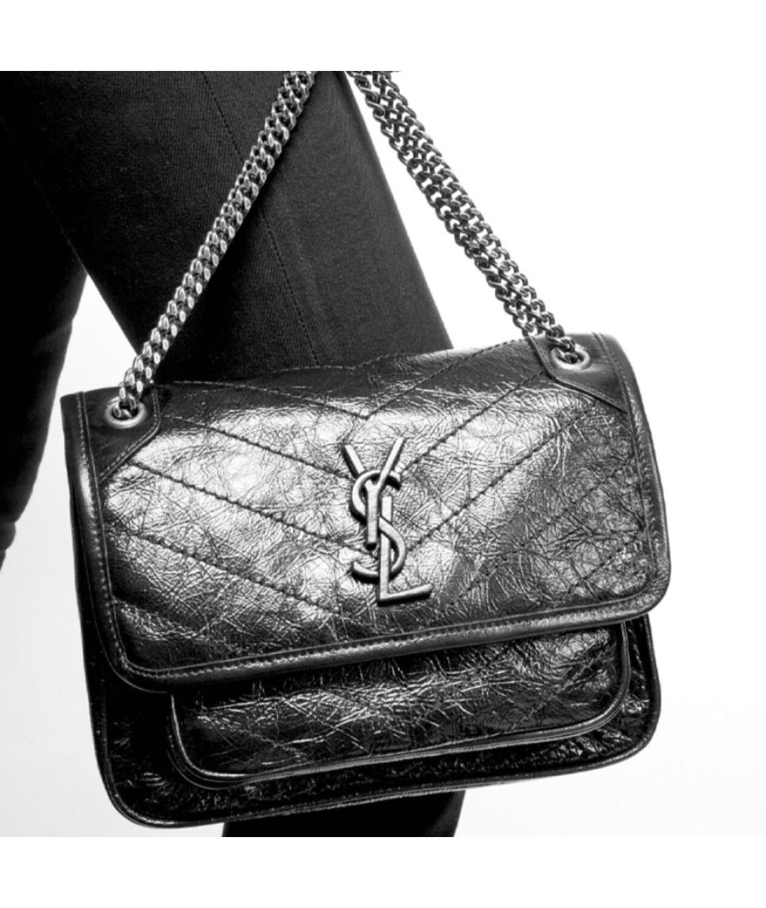 SAINT LAURENT Черная кожаная сумка через плечо, фото 4