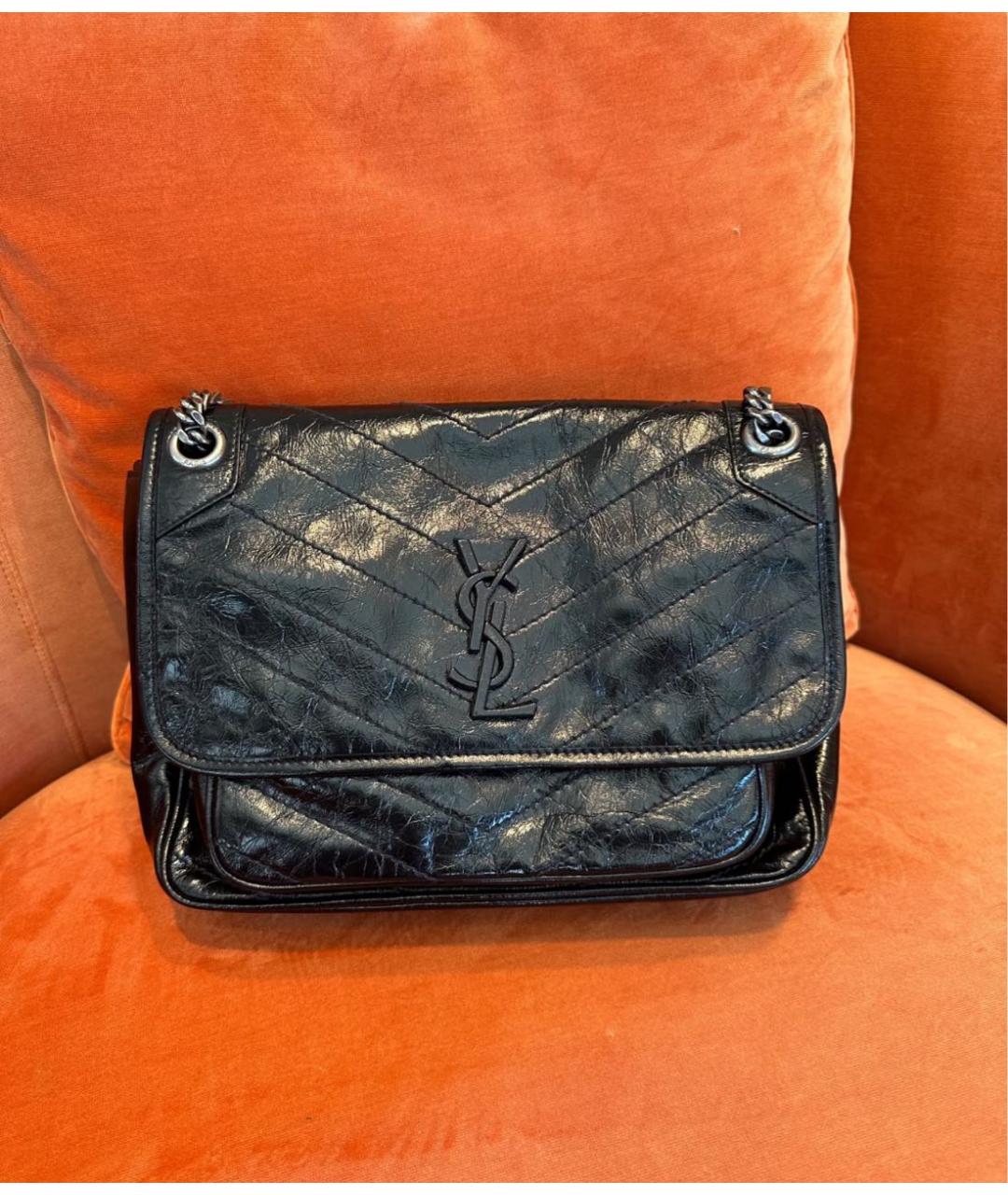 SAINT LAURENT Черная кожаная сумка через плечо, фото 2