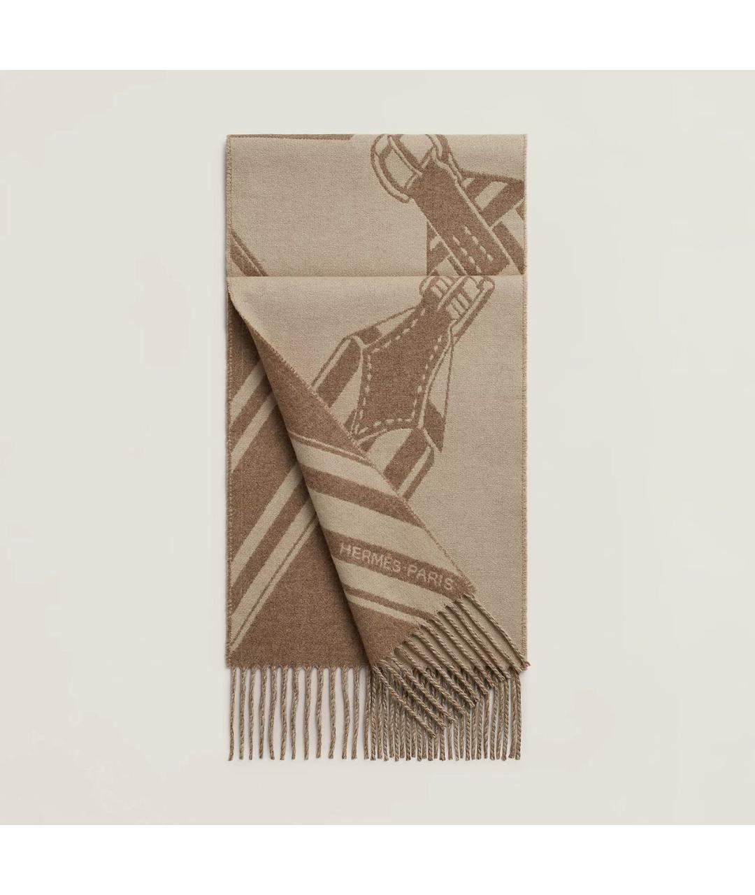 HERMES Бежевый кашемировый шарф, фото 3