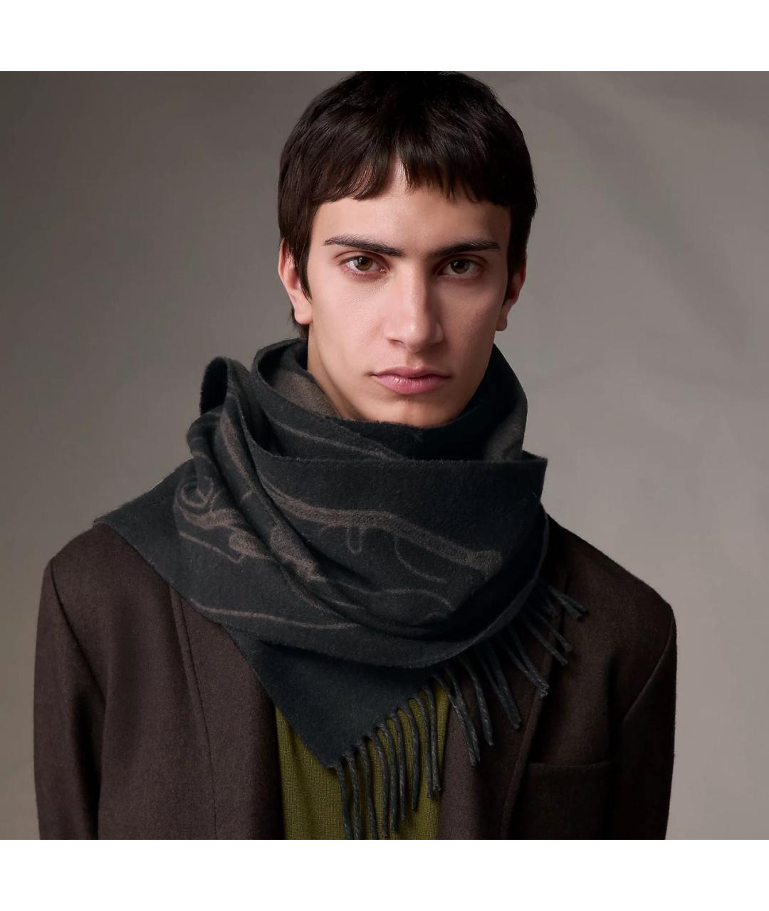 HERMES Черный кашемировый шарф, фото 3