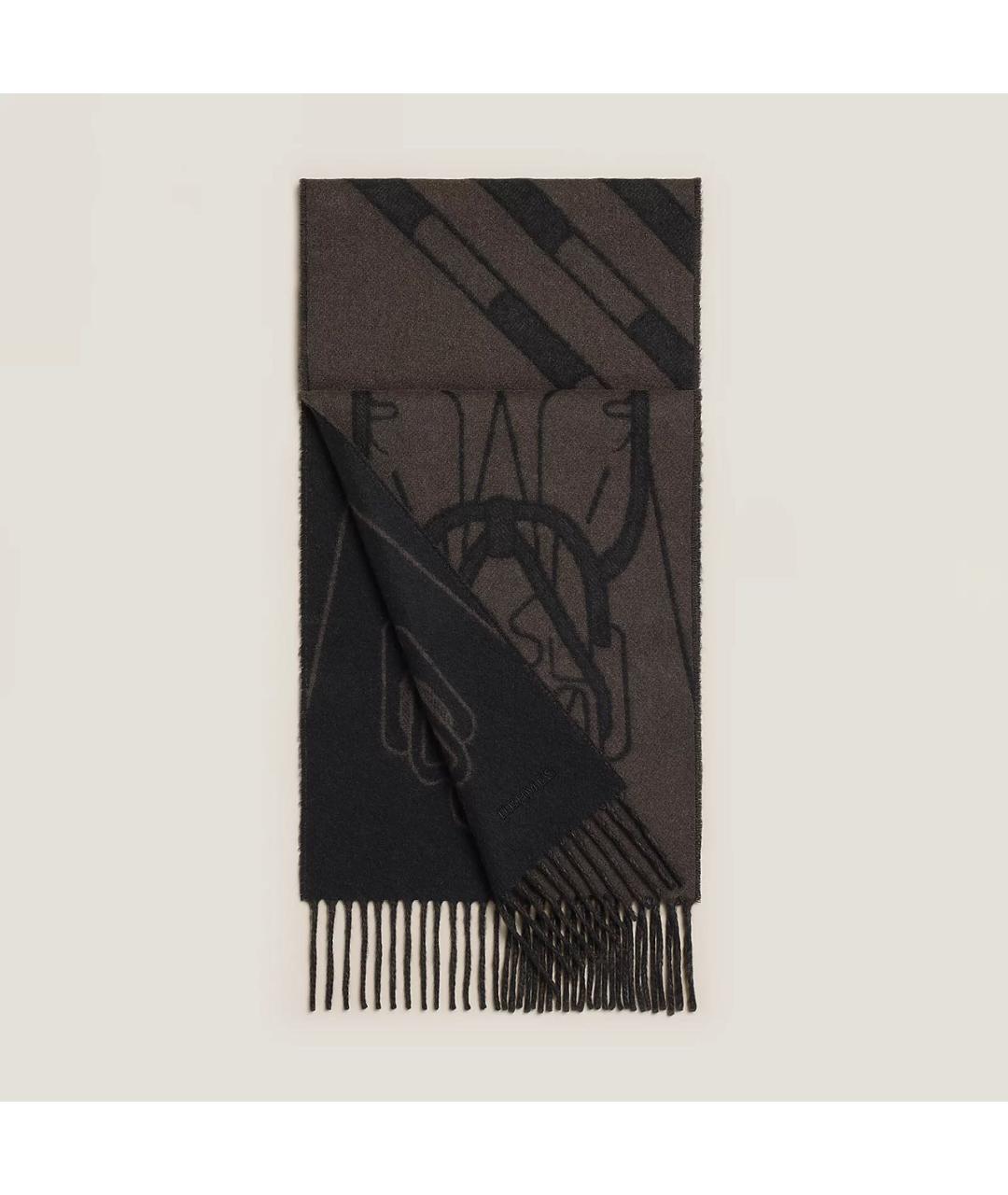HERMES Черный кашемировый шарф, фото 4