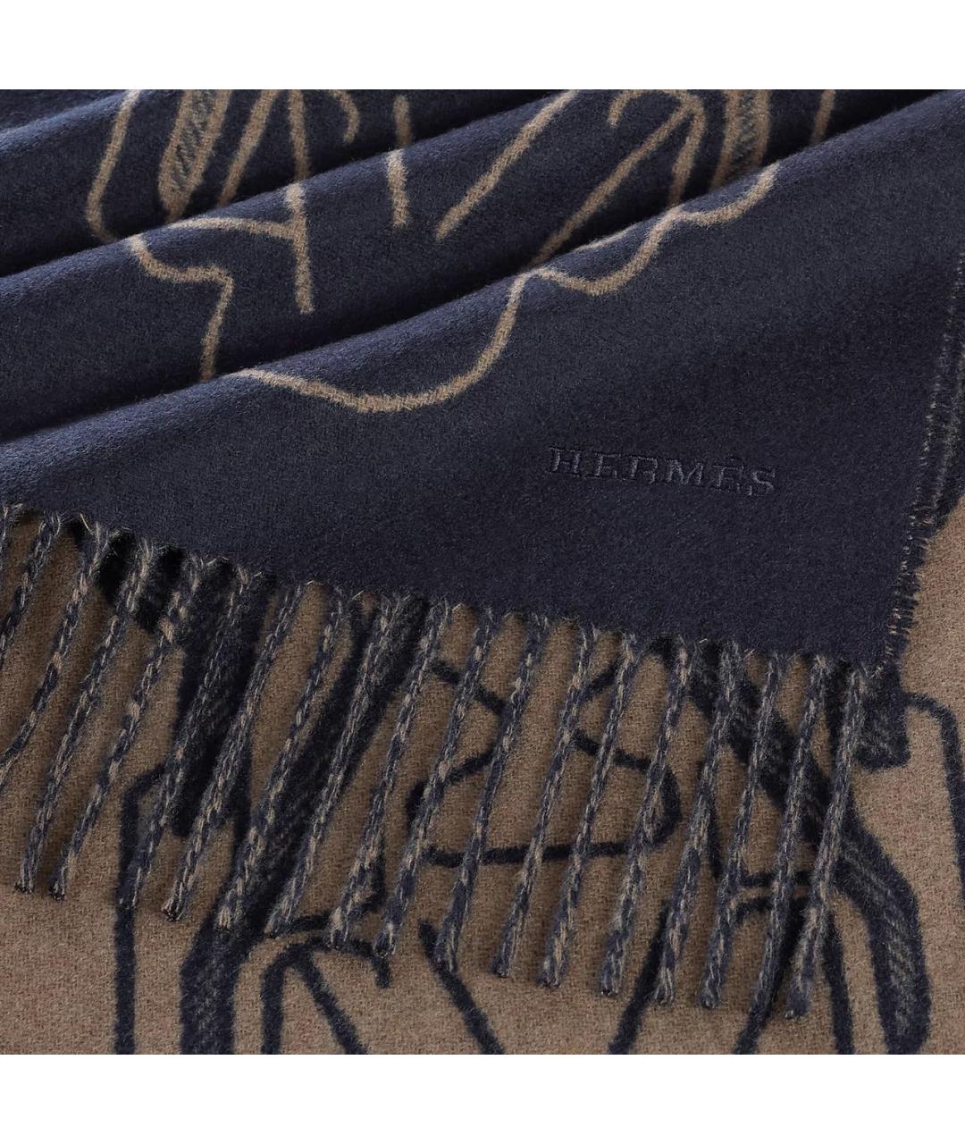 HERMES Коричневый кашемировый шарф, фото 3