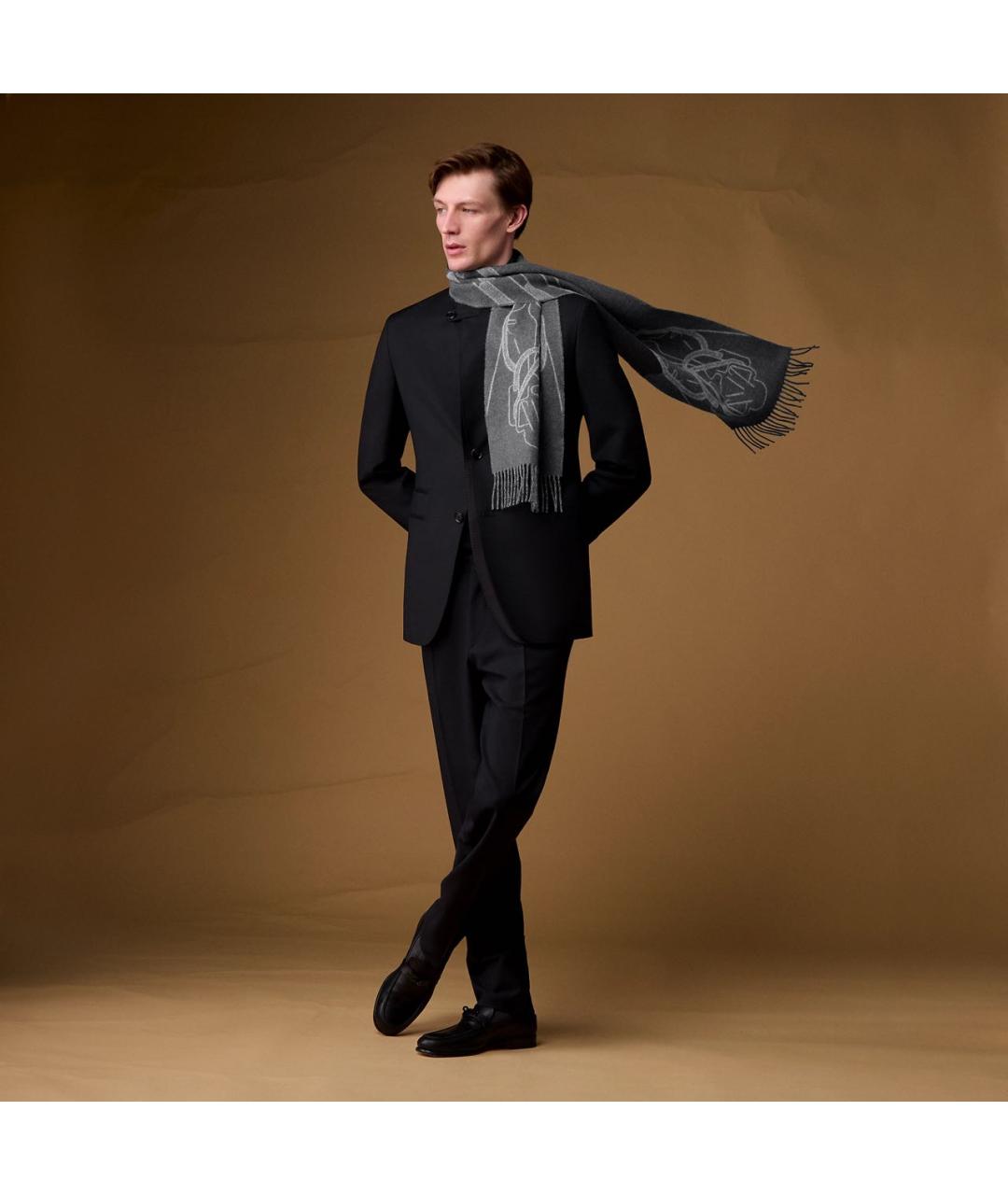 HERMES Серый кашемировый шарф, фото 2