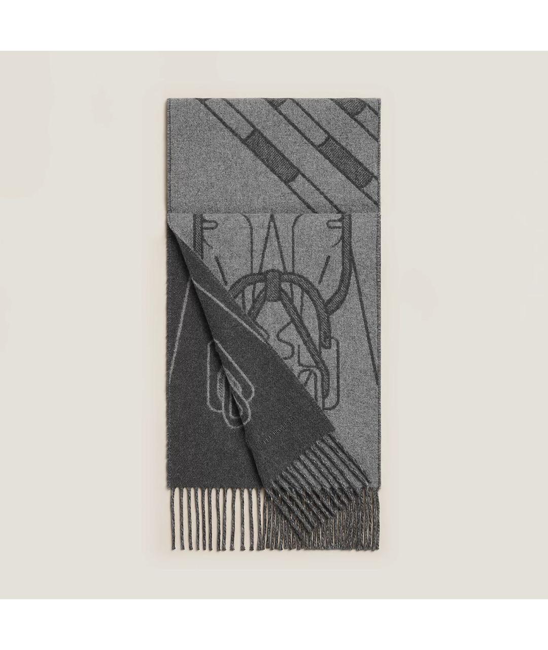 HERMES Серый кашемировый шарф, фото 4