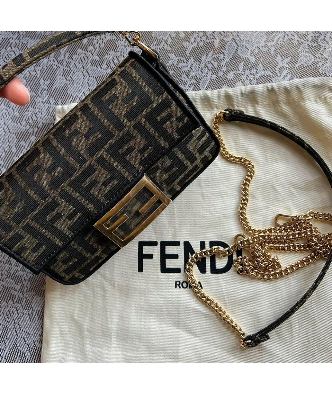 FENDI Коричневая кожаная сумка через плечо, фото 5