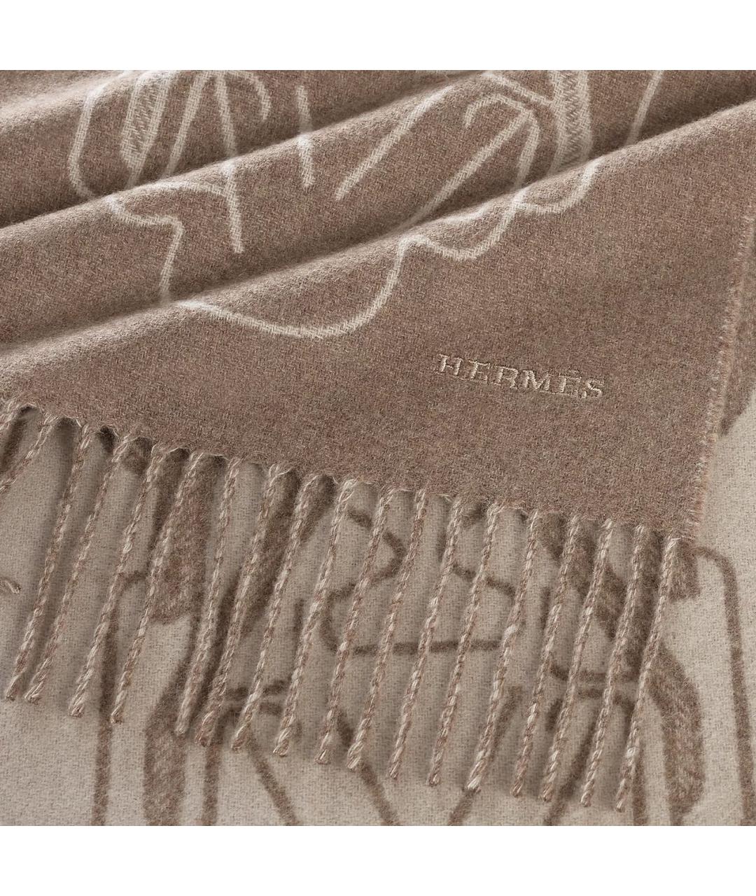 HERMES Бежевый кашемировый шарф, фото 2