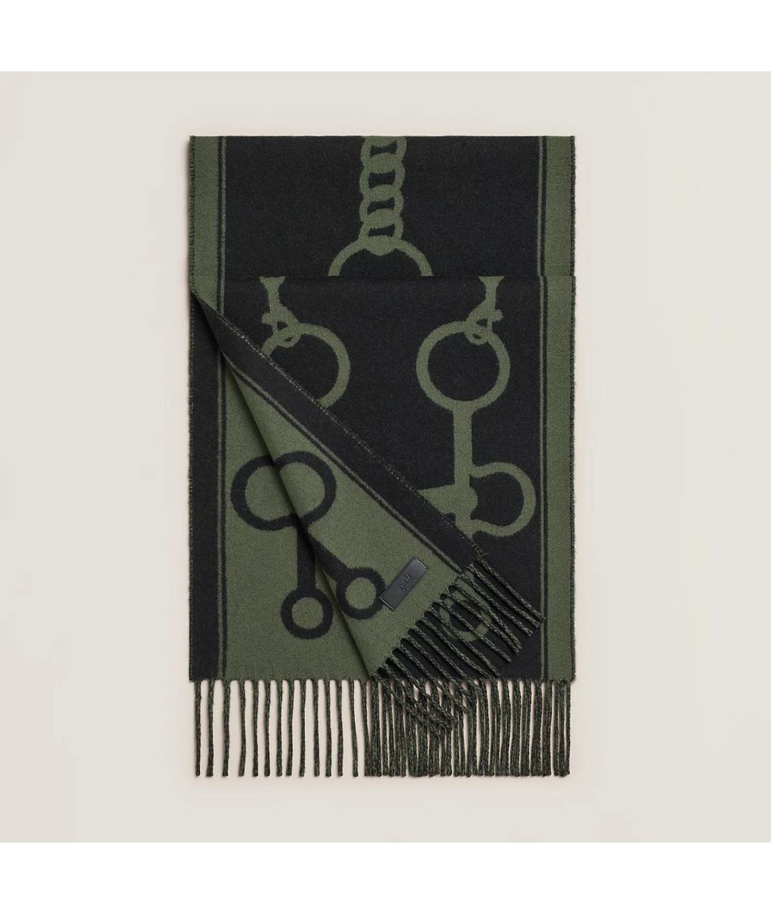 HERMES Зеленый кашемировый шарф, фото 4