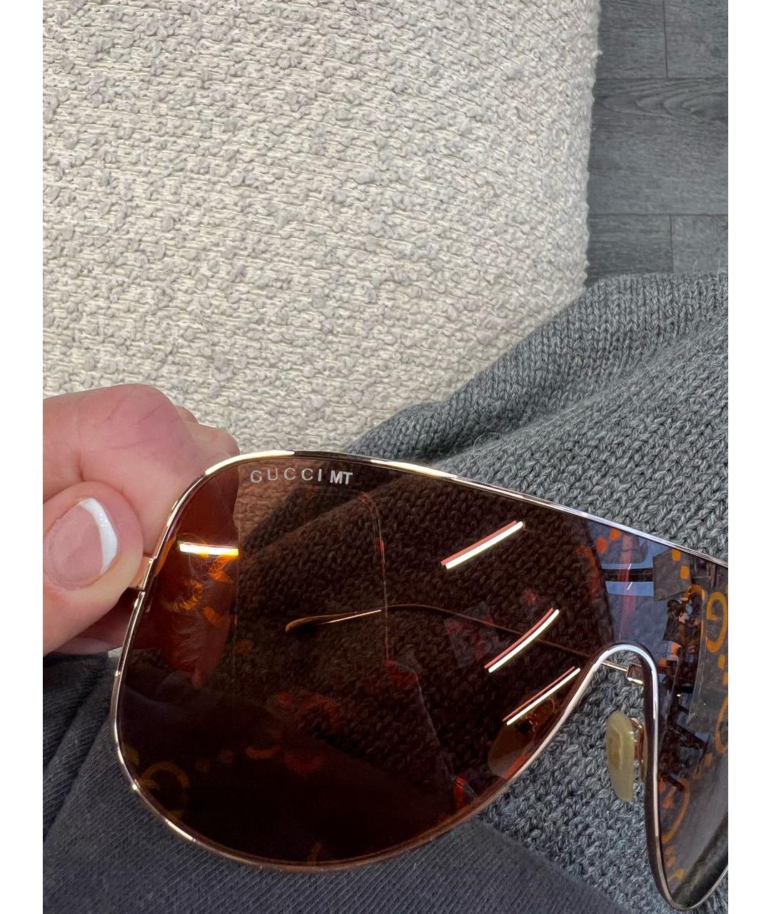 GUCCI Коричневые металлические солнцезащитные очки, фото 6