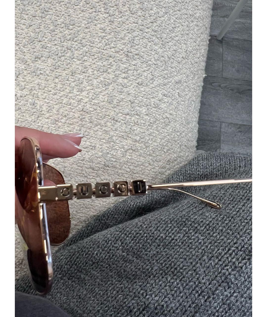 GUCCI Коричневые металлические солнцезащитные очки, фото 4