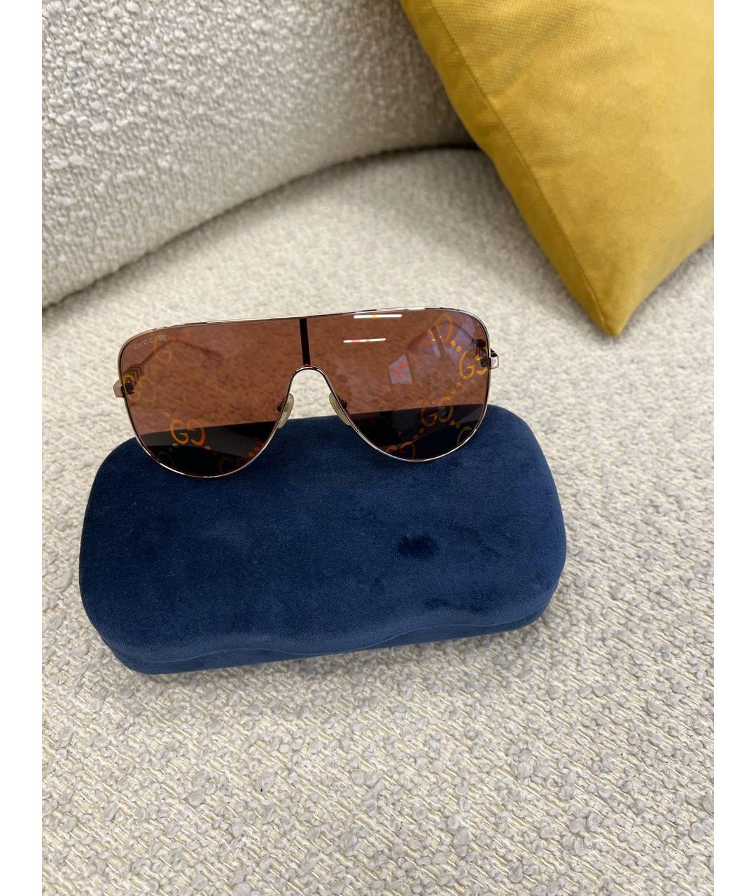 GUCCI Коричневые металлические солнцезащитные очки, фото 7