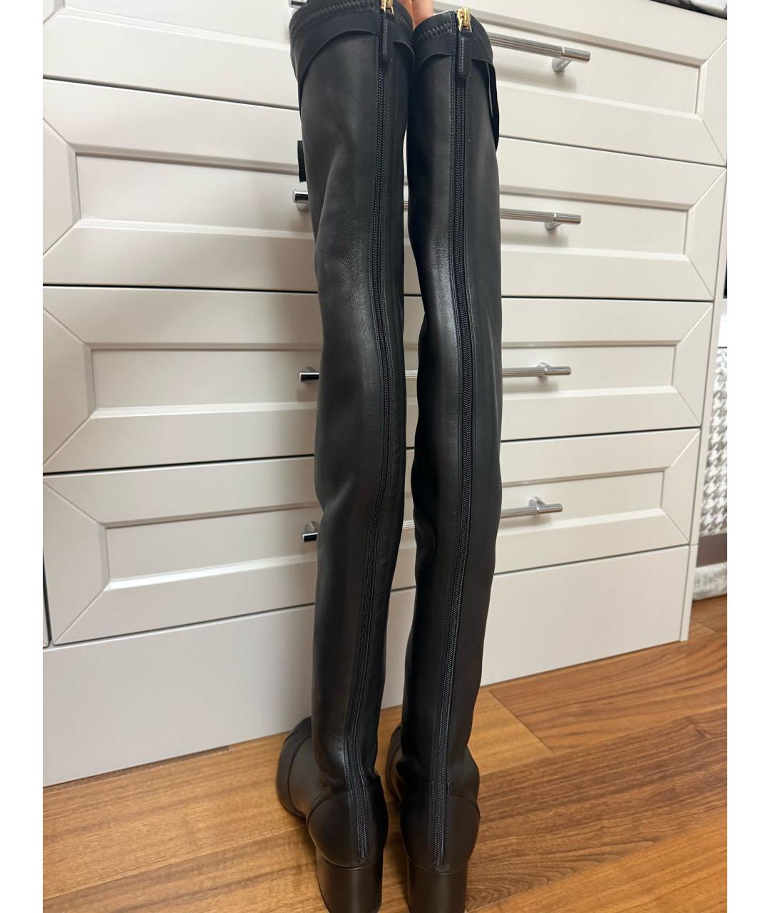 CHANEL Черные кожаные ботфорты, фото 5