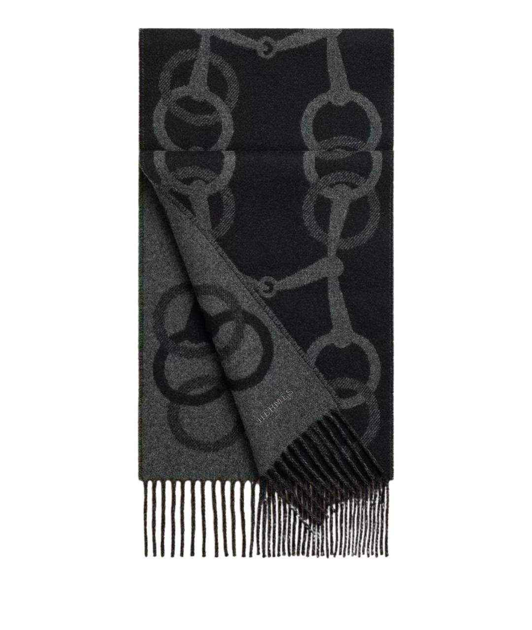 HERMES Антрацитовый кашемировый шарф, фото 1