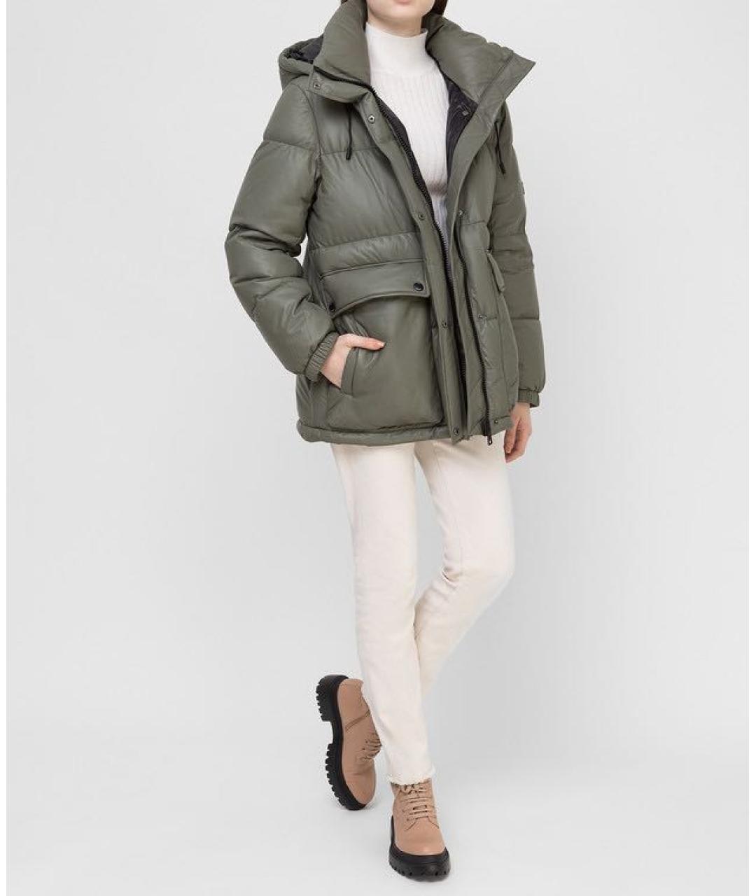 ARMY YVES SALOMON Зеленый кожаный пуховик, фото 2