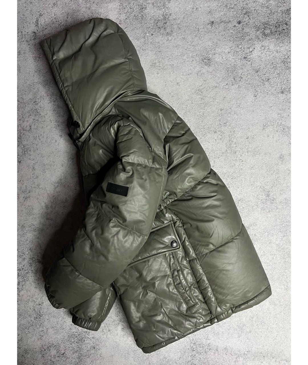 ARMY YVES SALOMON Зеленый кожаный пуховик, фото 4