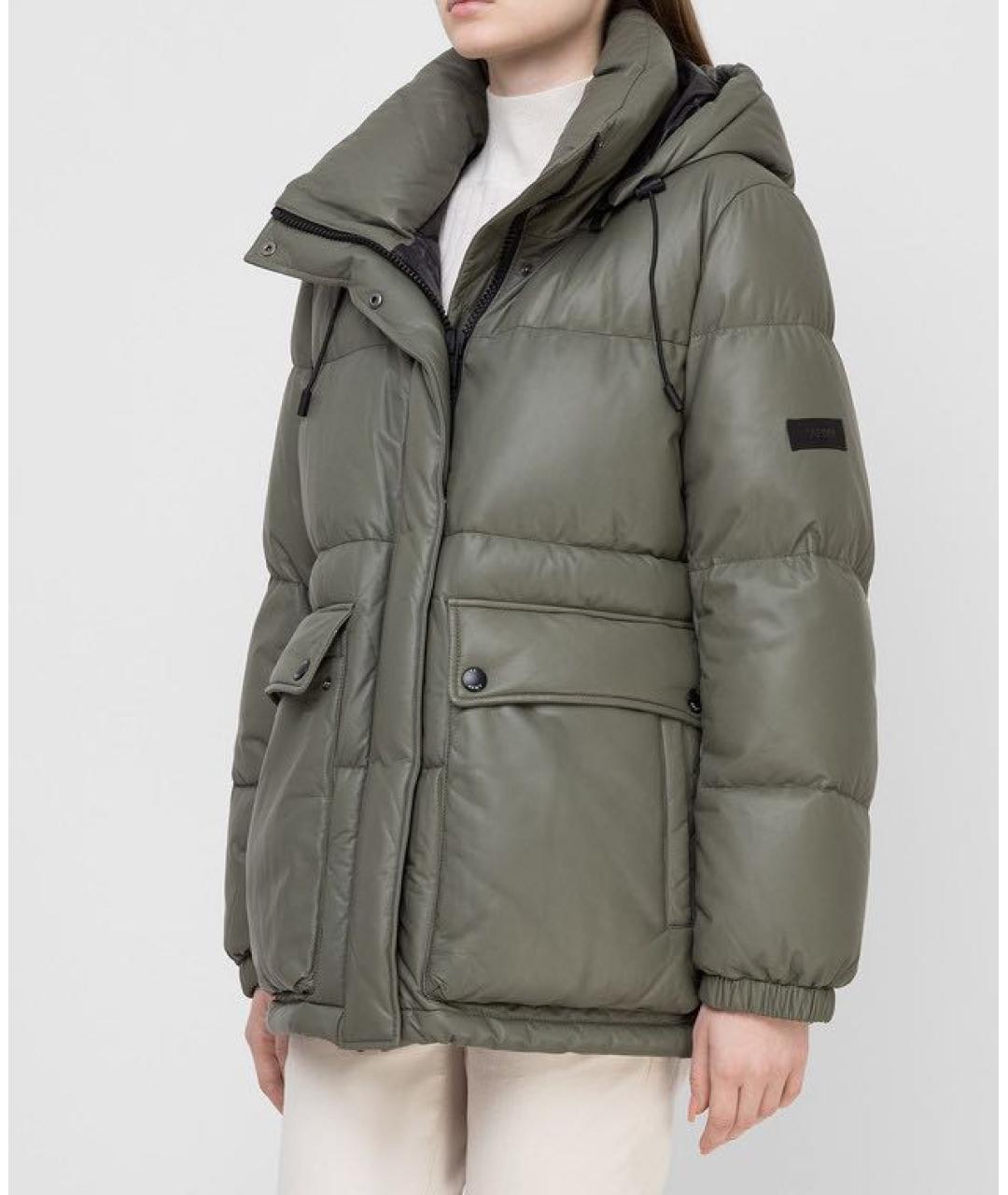 ARMY YVES SALOMON Зеленый кожаный пуховик, фото 3