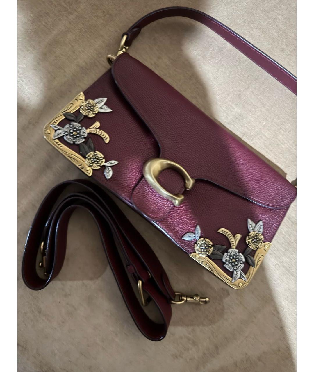 COACH Бордовая кожаная сумка с короткими ручками, фото 3