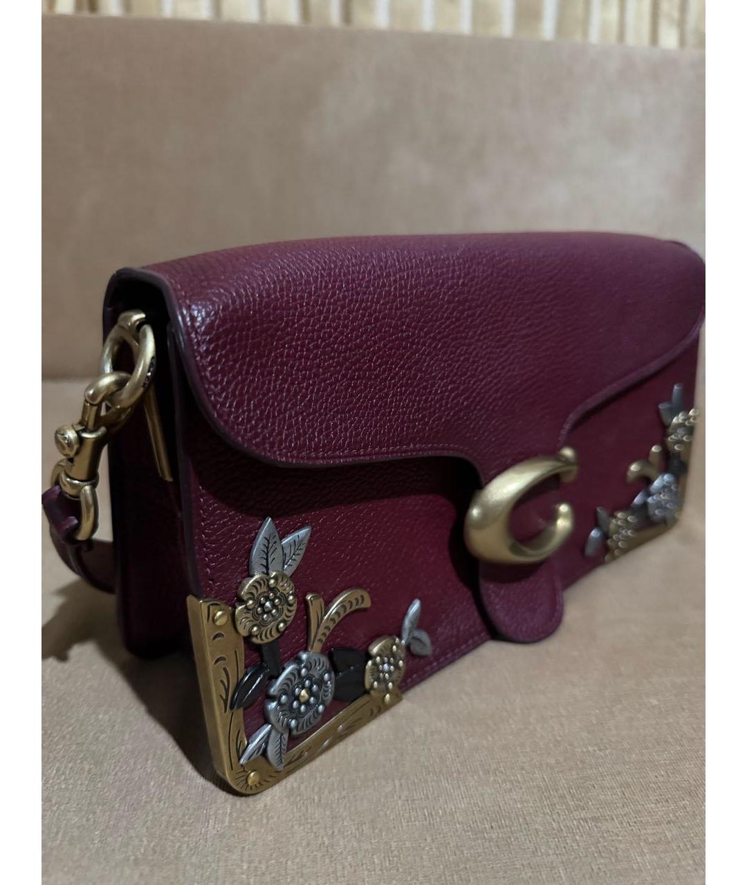 COACH Бордовая кожаная сумка с короткими ручками, фото 2