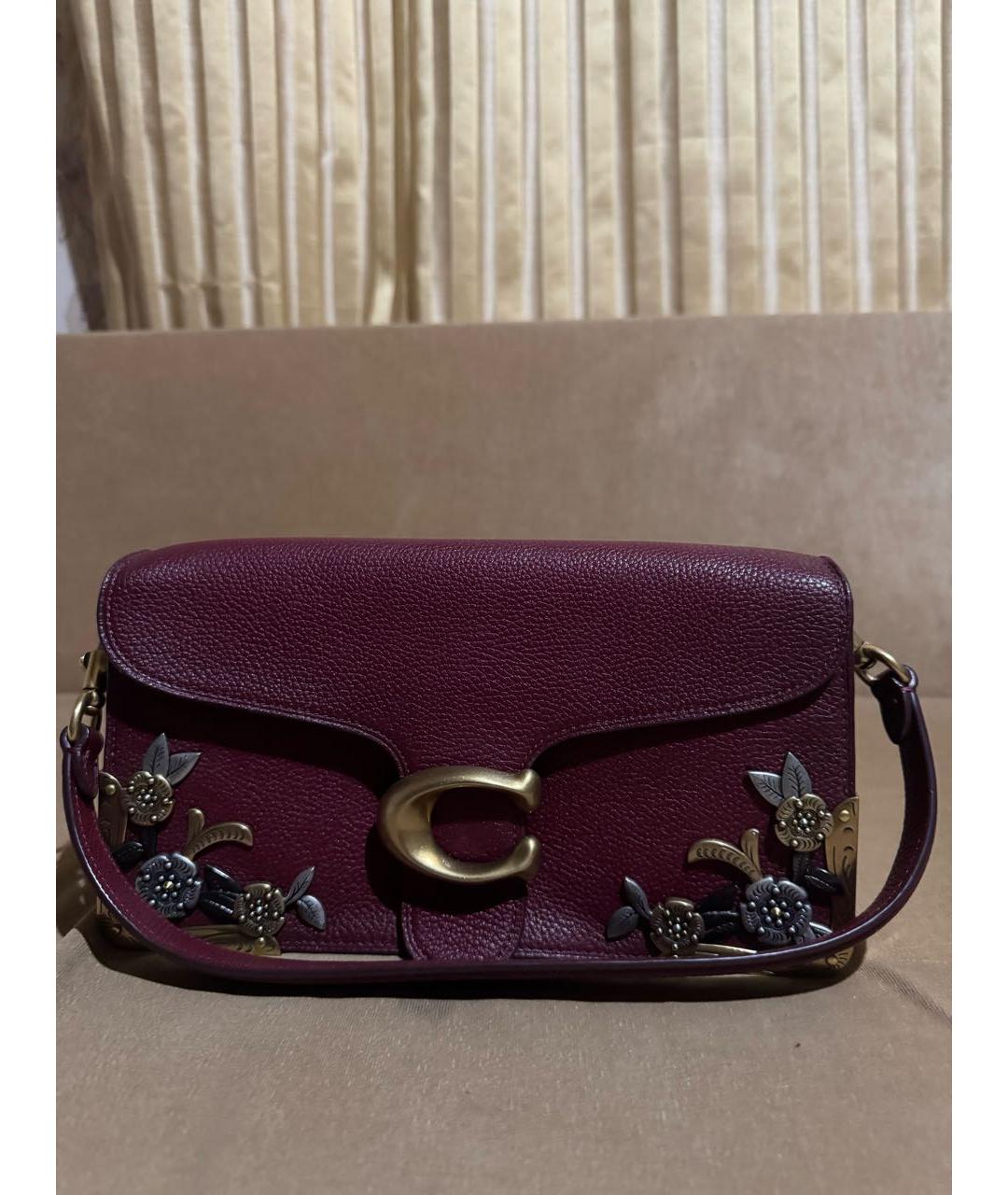 COACH Бордовая кожаная сумка с короткими ручками, фото 5