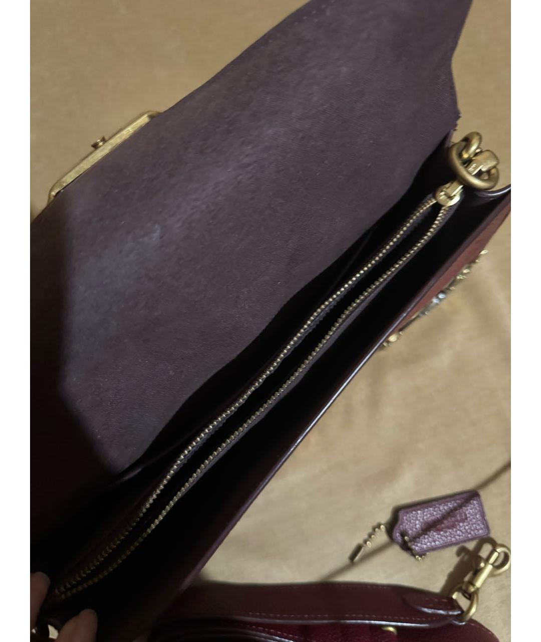 COACH Бордовая кожаная сумка с короткими ручками, фото 4