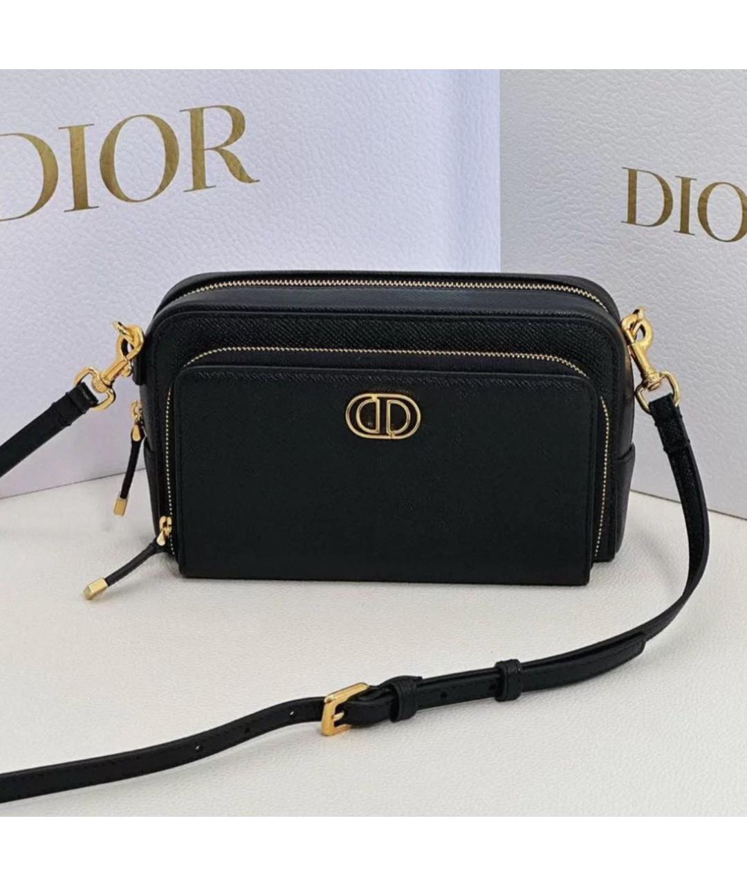 CHRISTIAN DIOR Черная кожаная сумка на плечо, фото 2