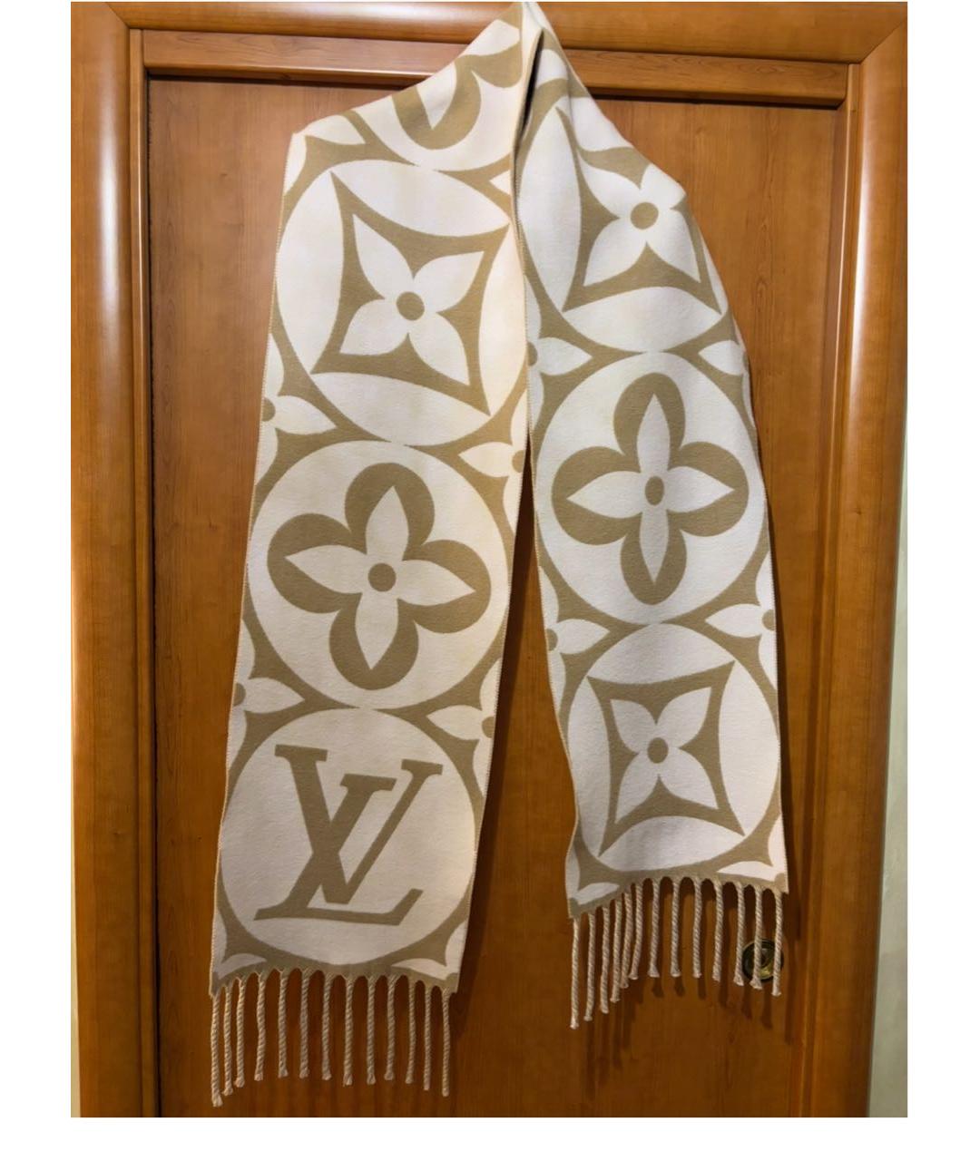 LOUIS VUITTON Бежевый шерстяной шарф, фото 4