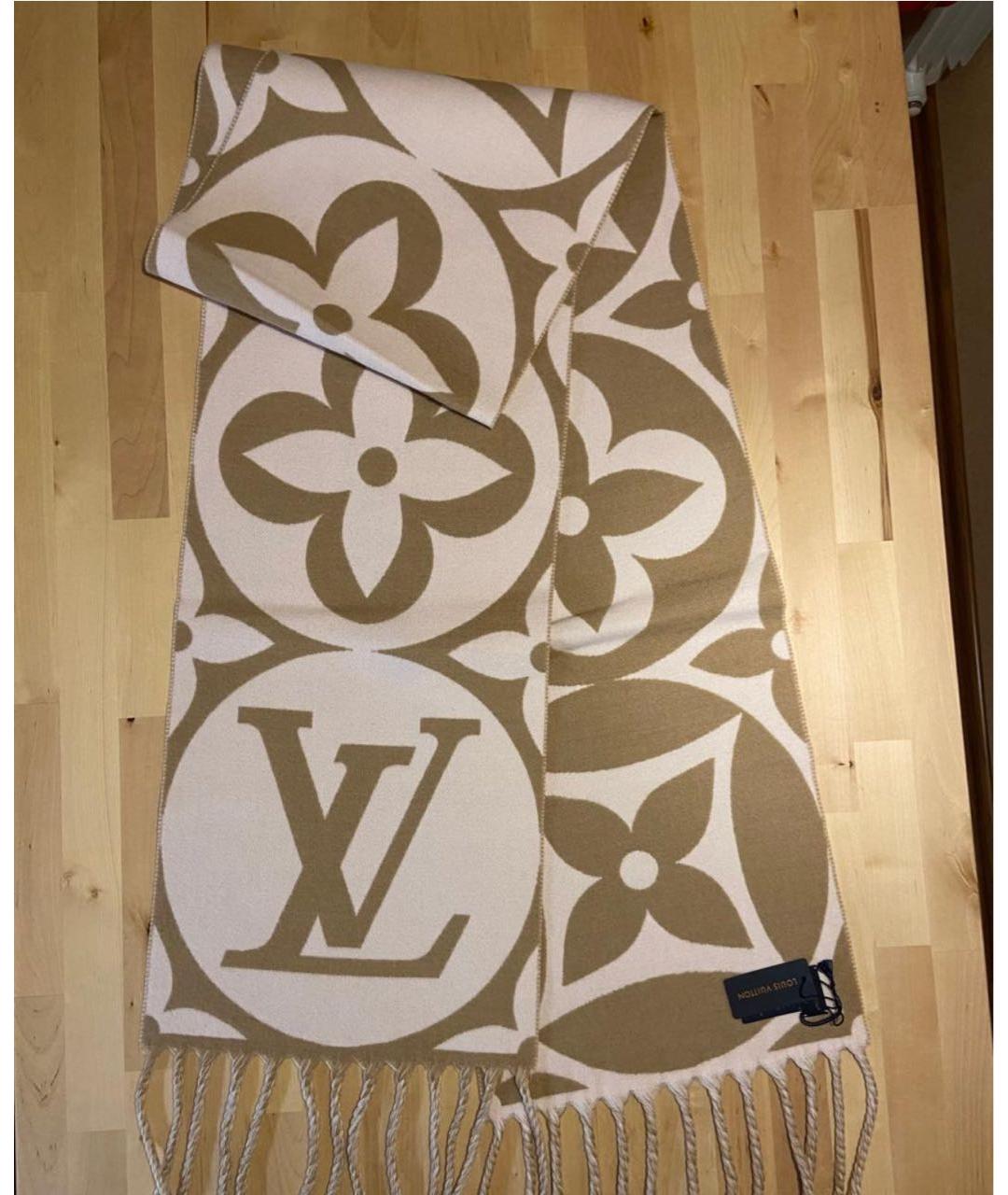 LOUIS VUITTON Бежевый шерстяной шарф, фото 5