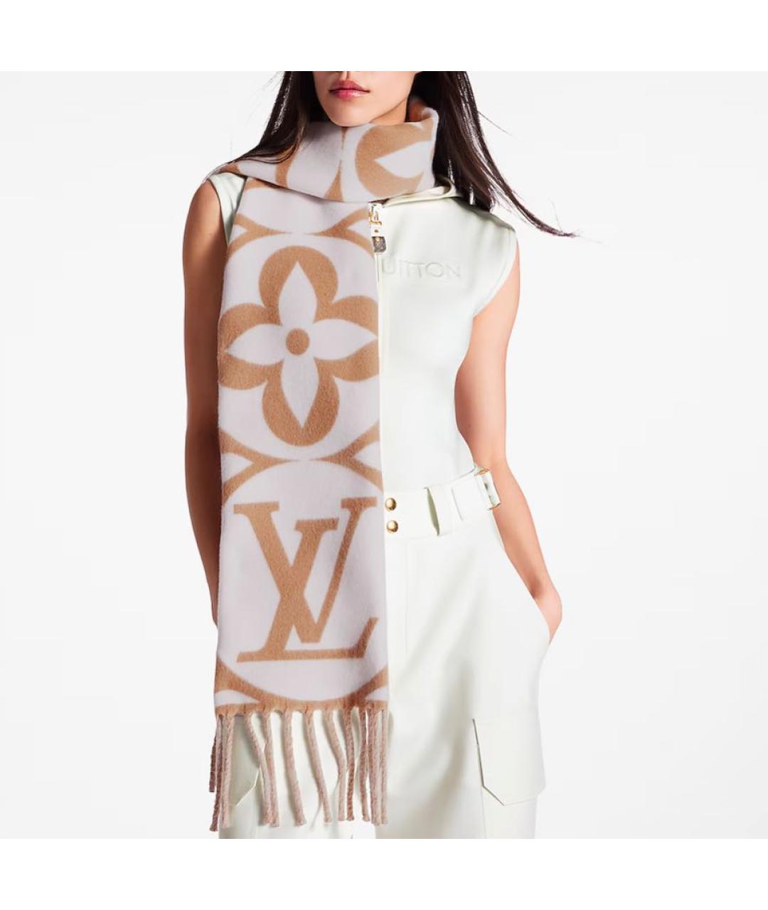LOUIS VUITTON Бежевый шерстяной шарф, фото 6