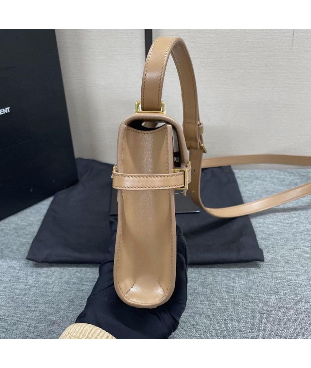 SAINT LAURENT Бежевая кожаная сумка через плечо, фото 5