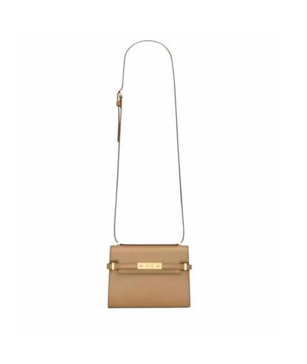 SAINT LAURENT Бежевая кожаная сумка через плечо, фото 9