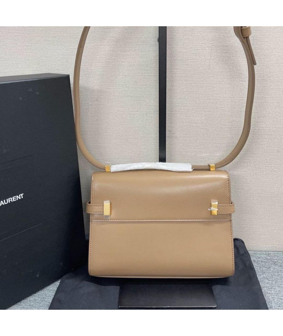 SAINT LAURENT Бежевая кожаная сумка через плечо, фото 3