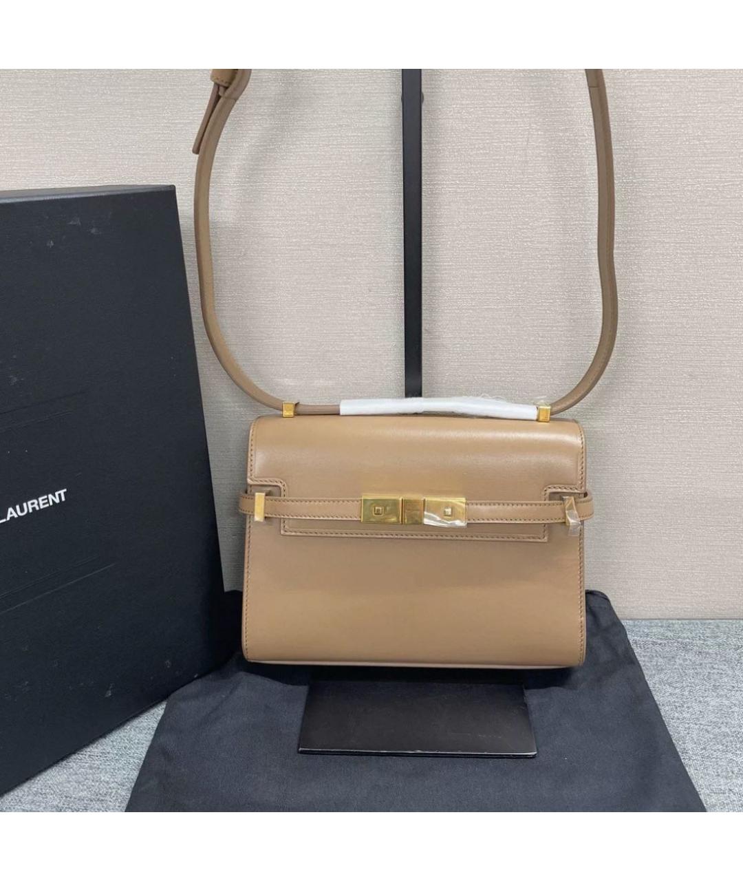 SAINT LAURENT Бежевая кожаная сумка через плечо, фото 2