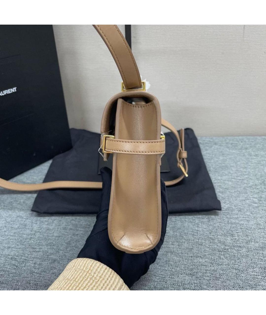 SAINT LAURENT Бежевая кожаная сумка через плечо, фото 4