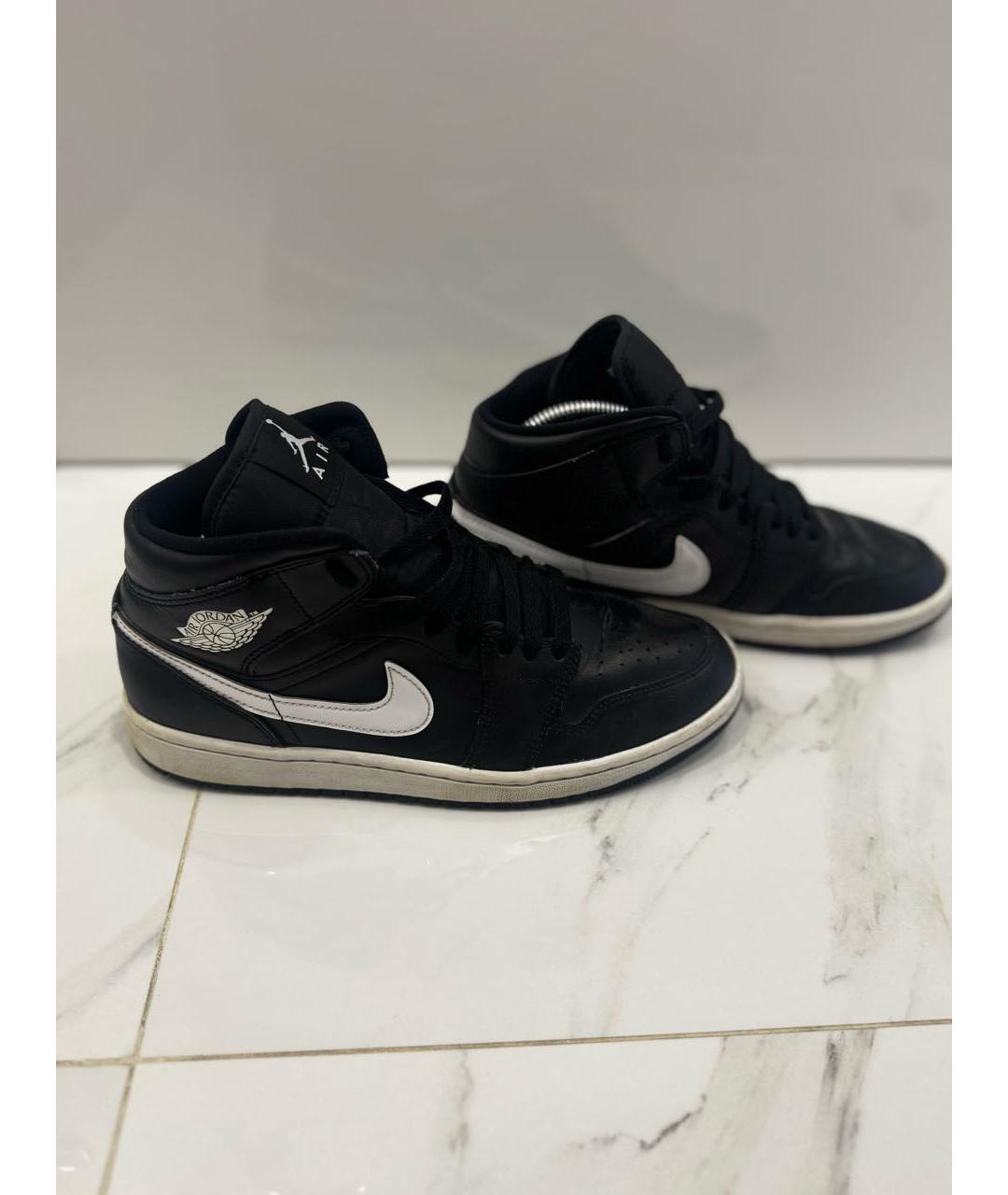 JORDAN Черные кожаные высокие кроссовки / кеды, фото 4