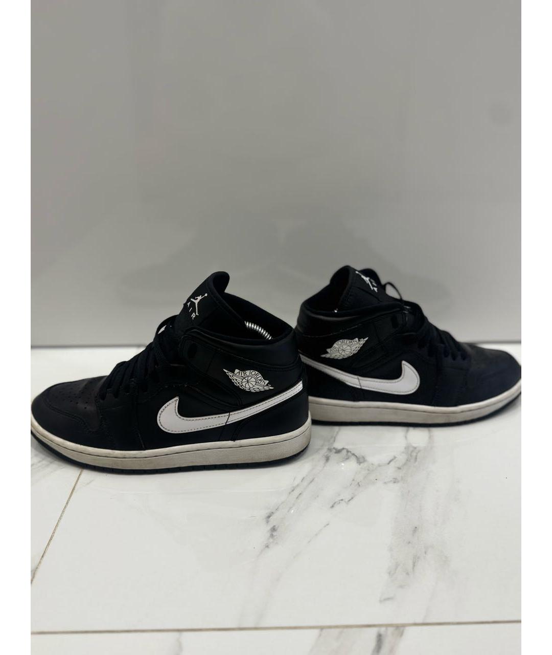 JORDAN Черные кожаные высокие кроссовки / кеды, фото 2