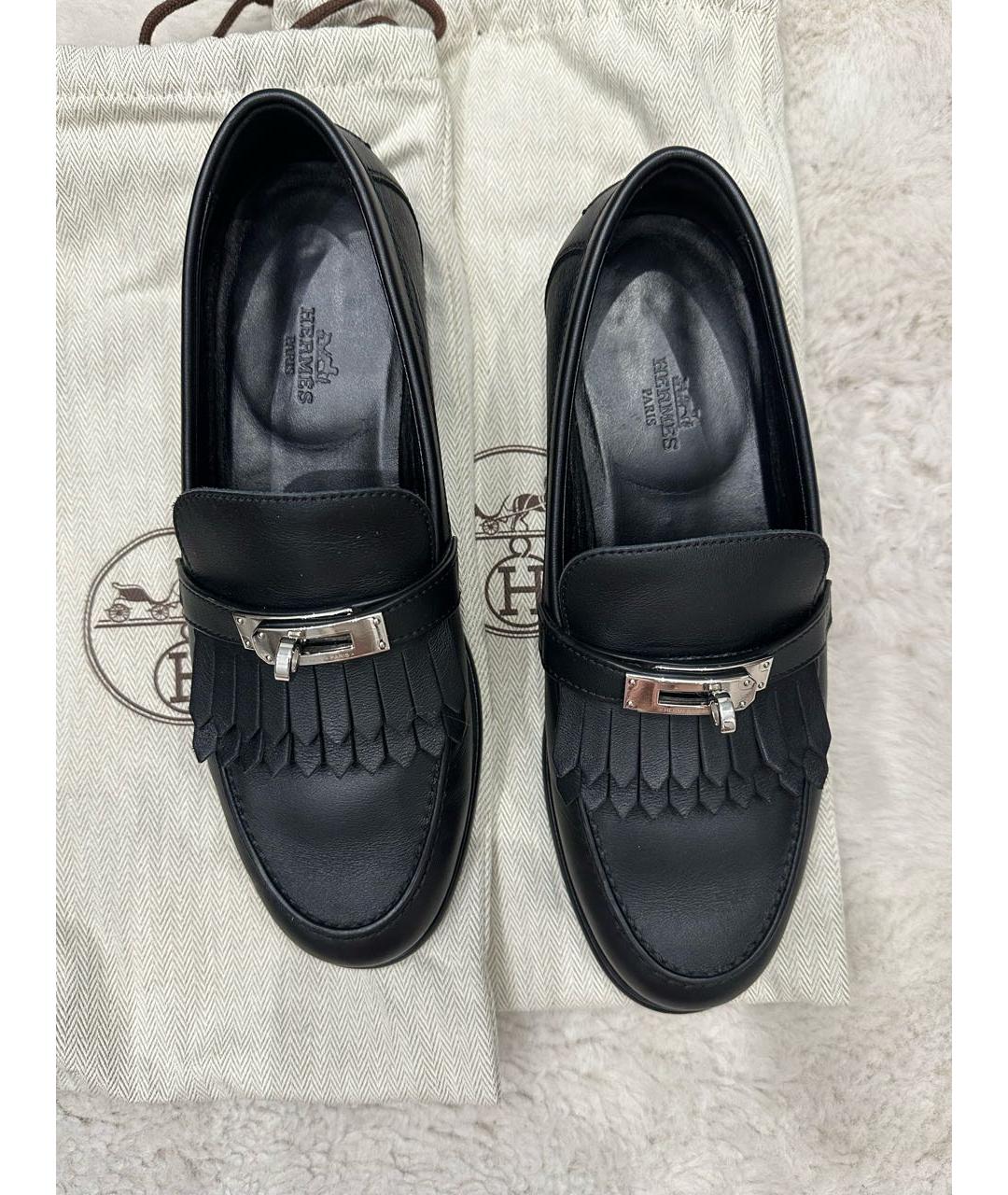 HERMES Черные кожаные лоферы, фото 3