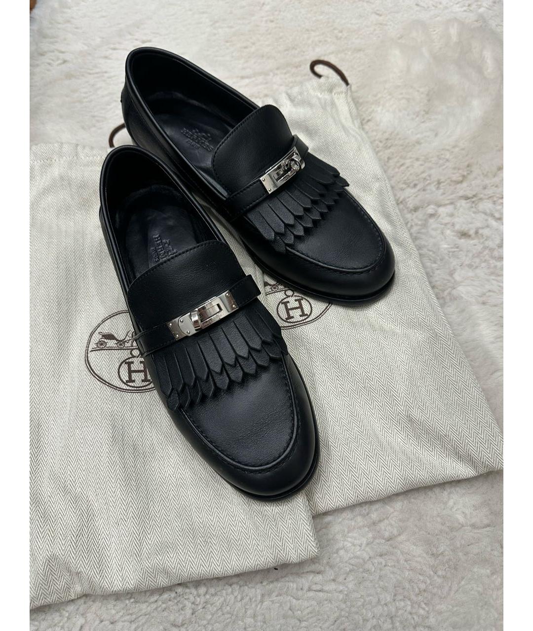 HERMES Черные кожаные лоферы, фото 2