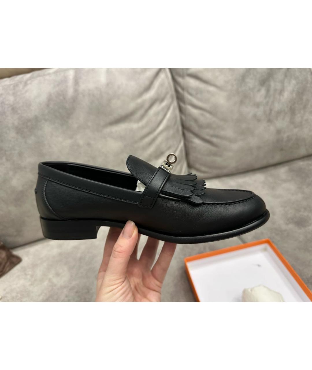 HERMES Черные кожаные лоферы, фото 9