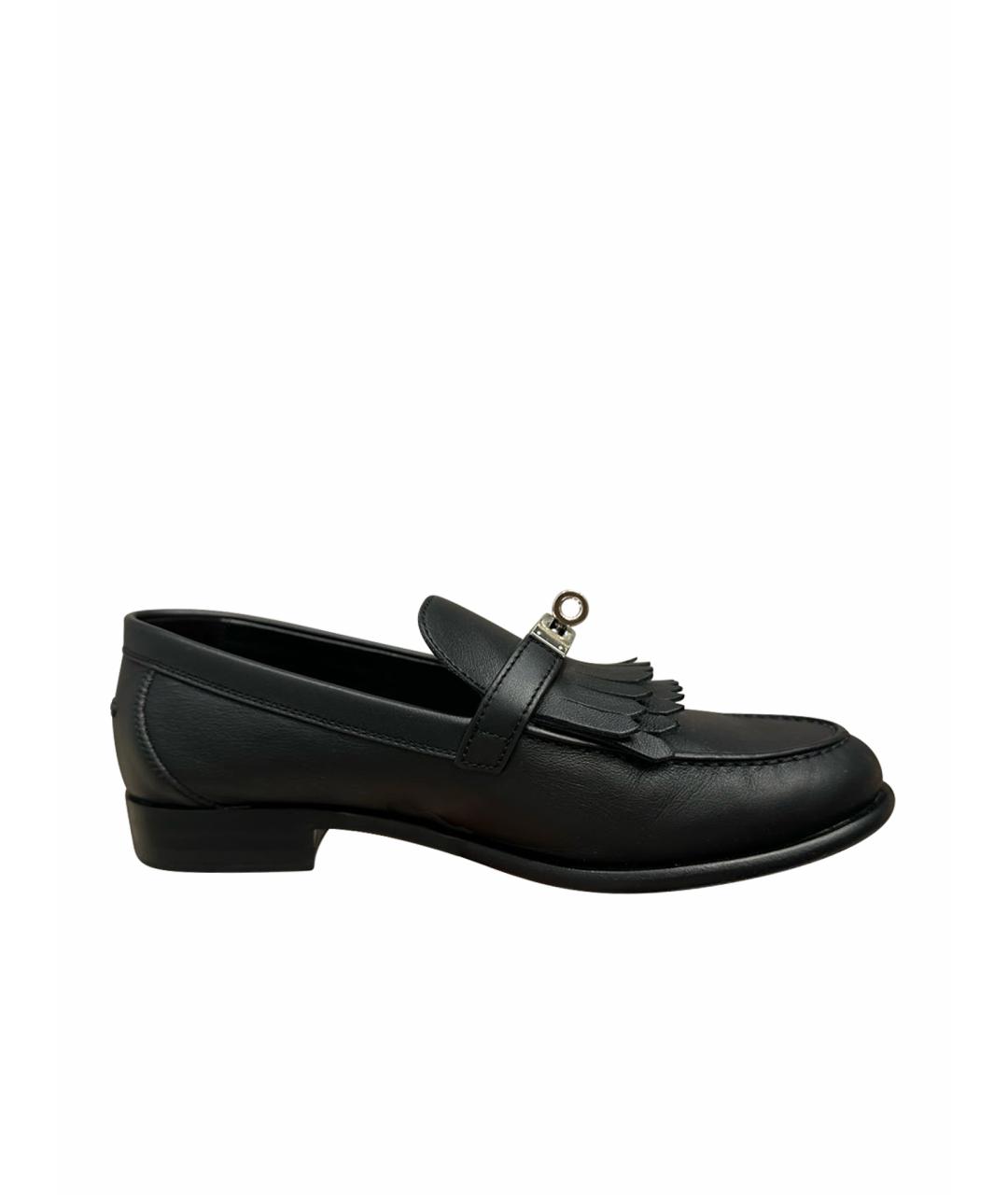 HERMES Черные кожаные лоферы, фото 1