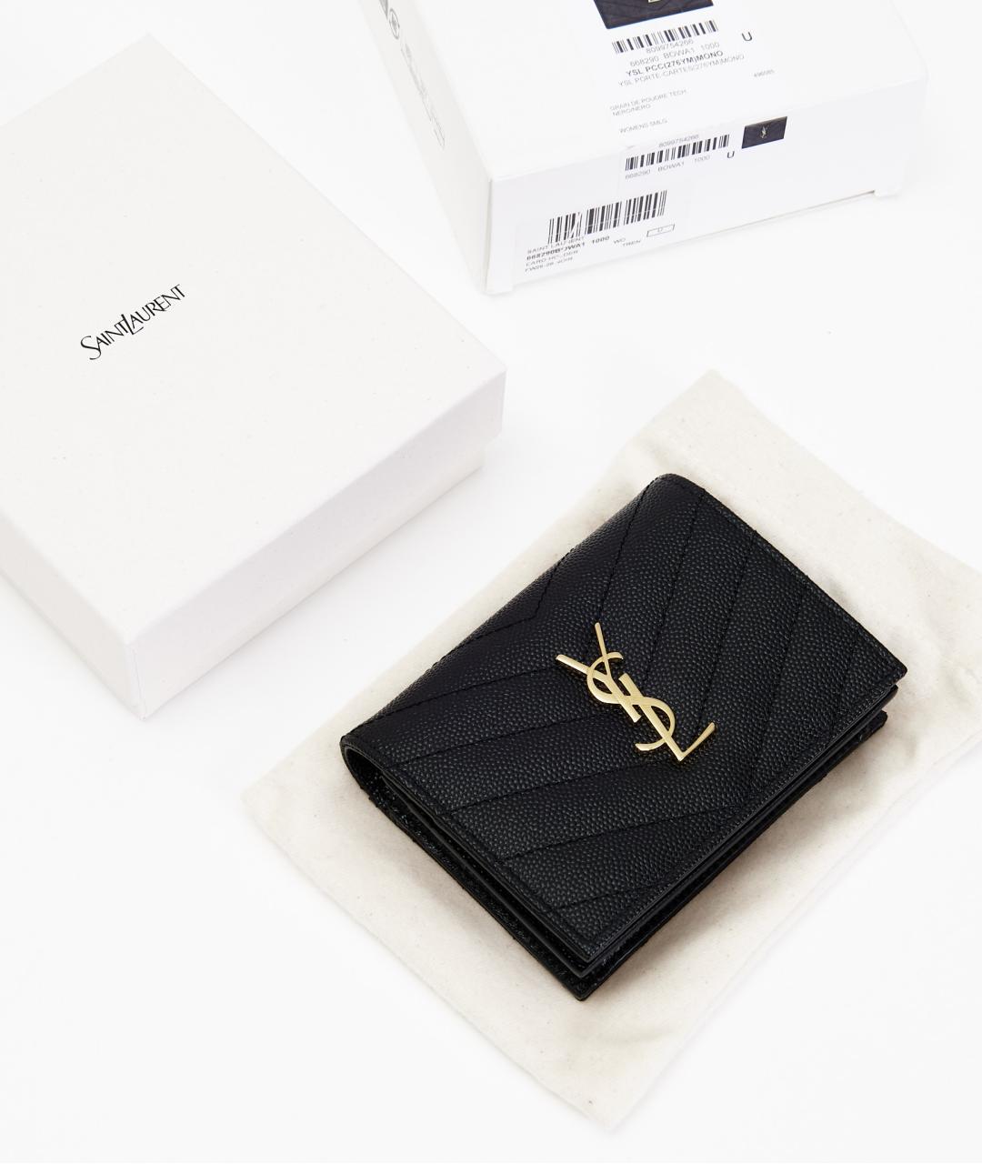 SAINT LAURENT Черный кожаный кардхолдер, фото 5