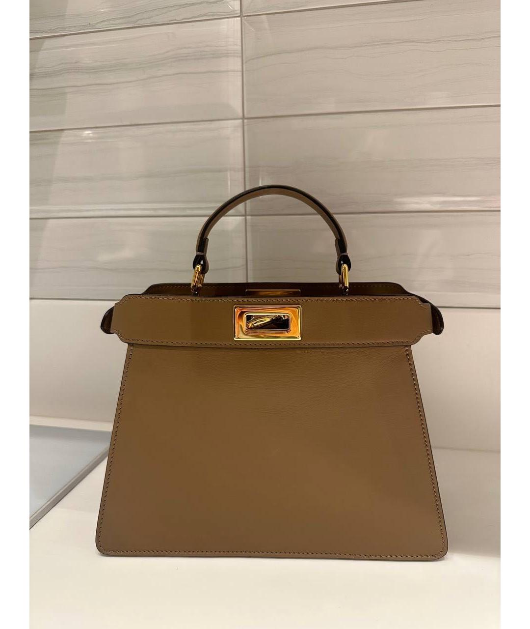 FENDI Коричневая кожаная сумка с короткими ручками, фото 7