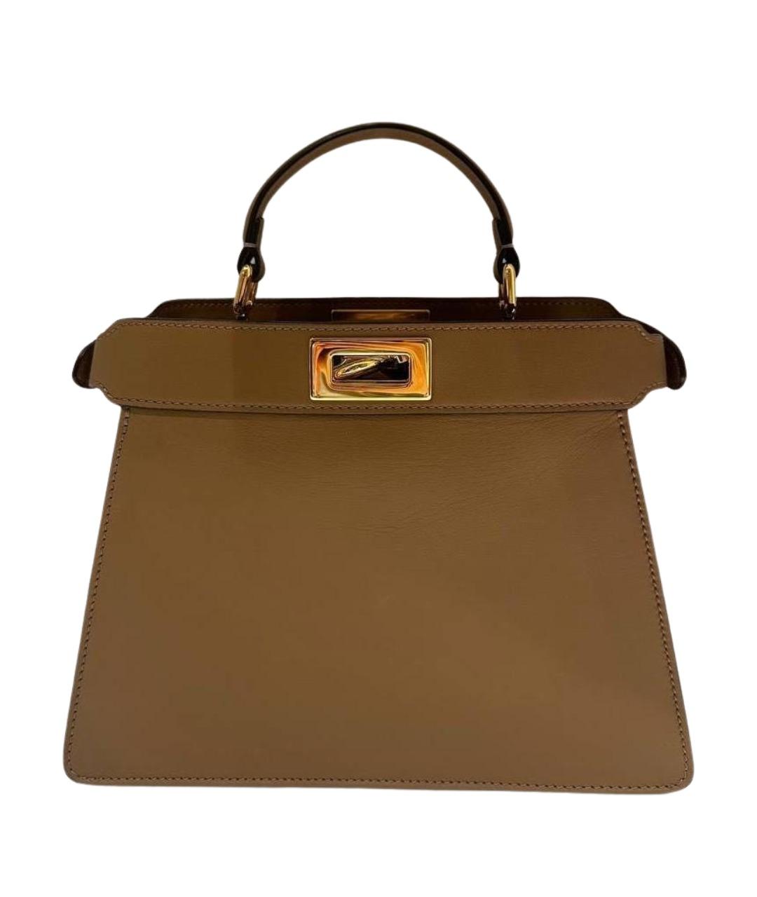 FENDI Коричневая кожаная сумка с короткими ручками, фото 1