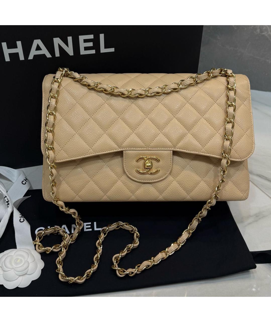 CHANEL Бежевая кожаная сумка через плечо, фото 4