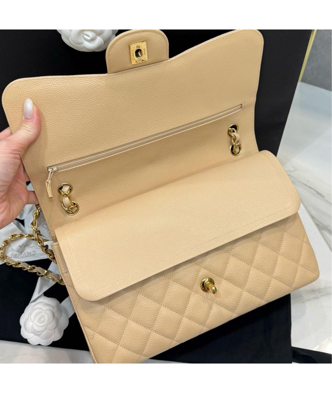 CHANEL Бежевая кожаная сумка через плечо, фото 7