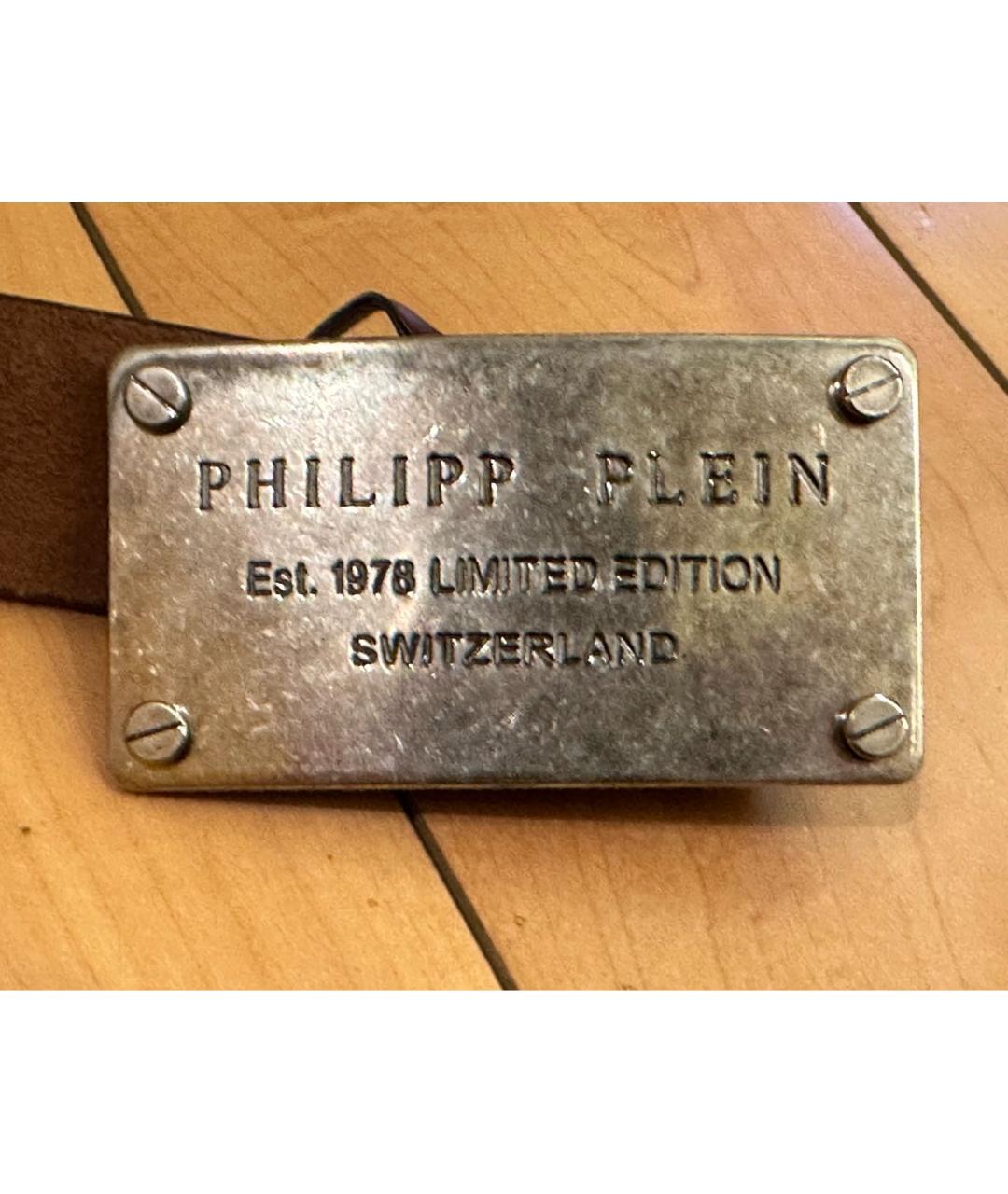 PHILIPP PLEIN Коричневый кожаный ремень, фото 2